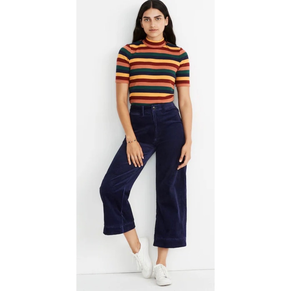 Madewell Emmett Wide-Leg Crop Pants Velveteen Blue Size 27‎